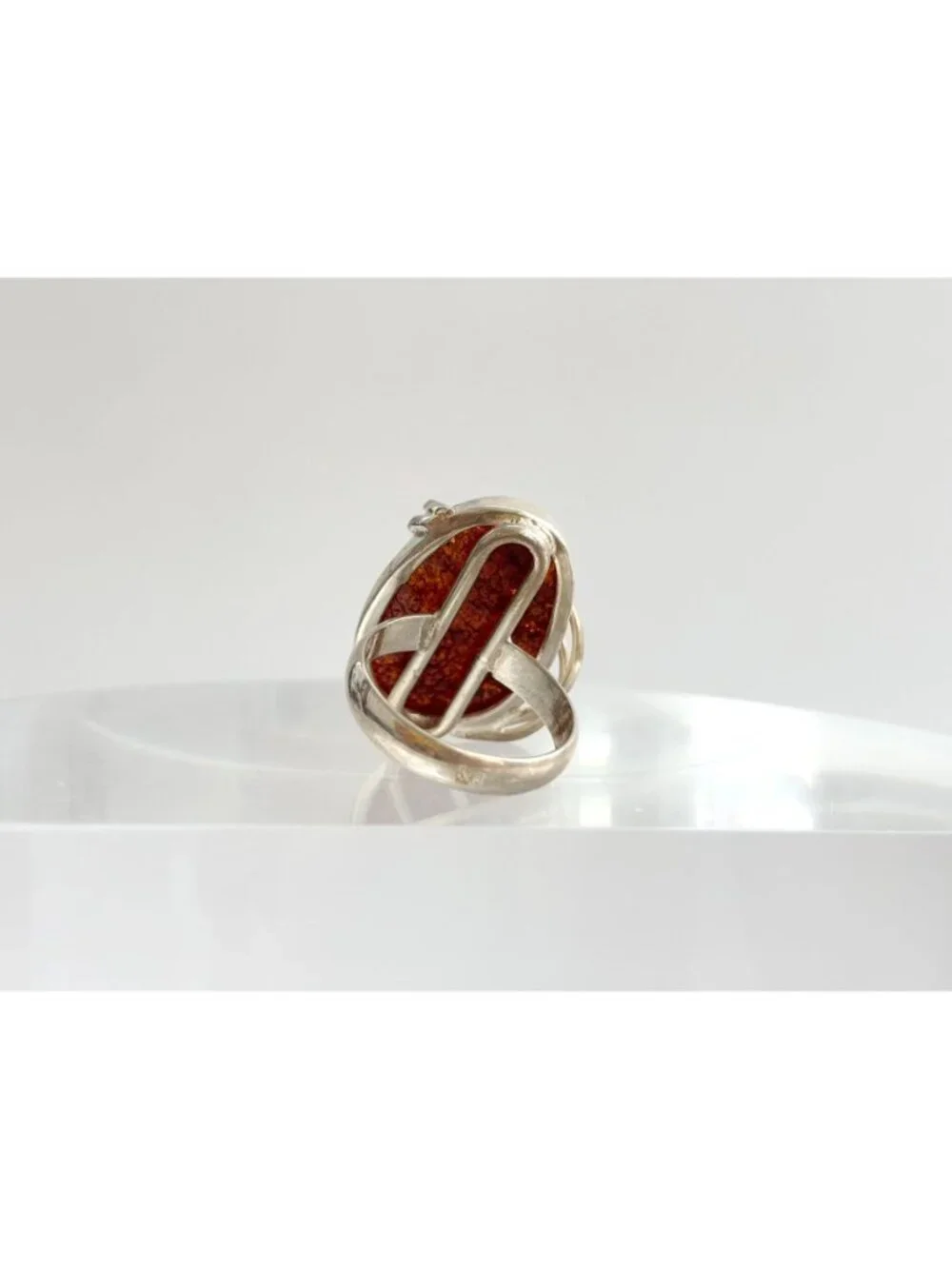 Modernist Genuine Baltic Amber Stone Sterling Silver 925 Vintage Ring - sz 7.5